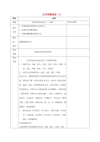 安徽省长丰县高三语文总复习 专题十一 古代诗歌阅读（1）教案-人教版高三全册语文教案