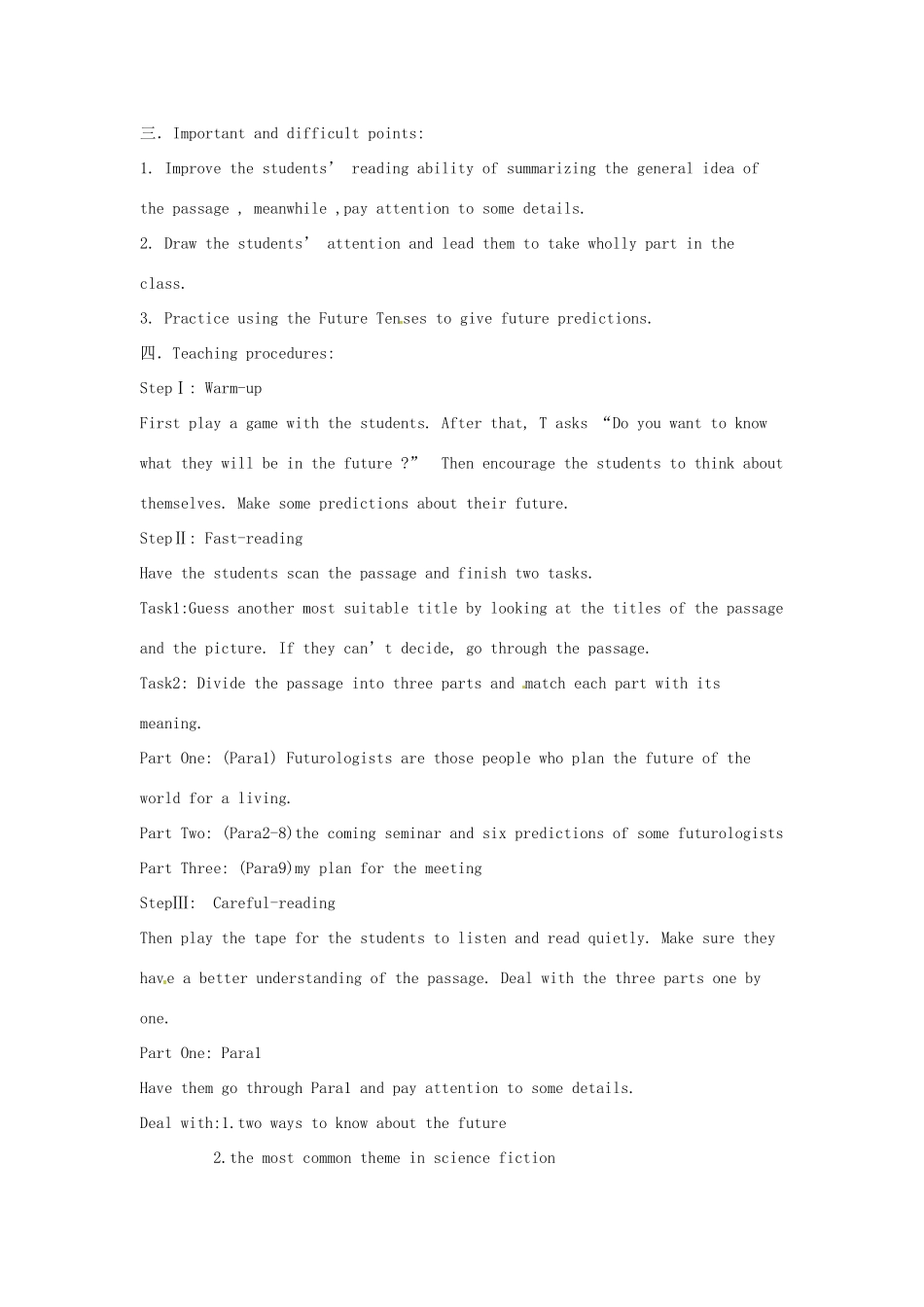 安徽省滁州二中高二英语《Unit 20 New Frontiers Lesson 1 Futurology（Period One）》教案_第3页