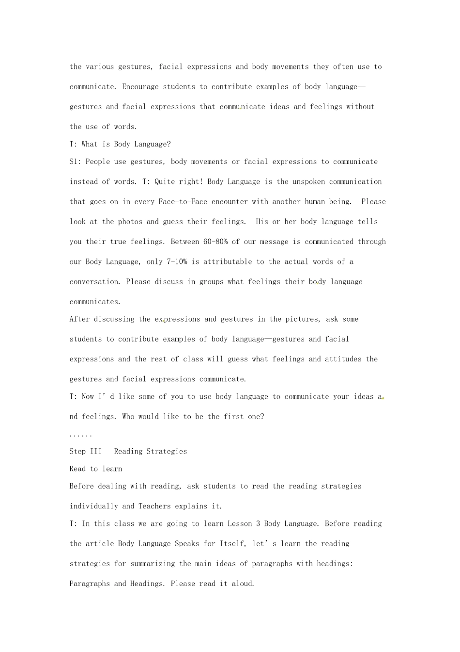 安徽省滁州二中高二英语《Unit 19 Language The Fifth Period Lesson 3 Body Language（I）》教案_第2页