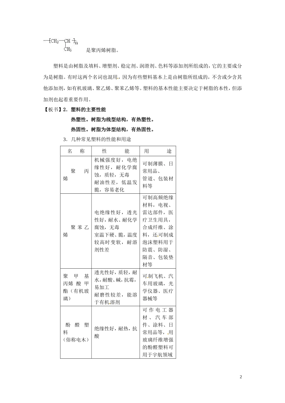 安徽省滁州二中高中化学《第五章 进入合成有机高分子化合物的时代 第二节 应用广泛的高分子材料》教案 新人教版选修5_第2页