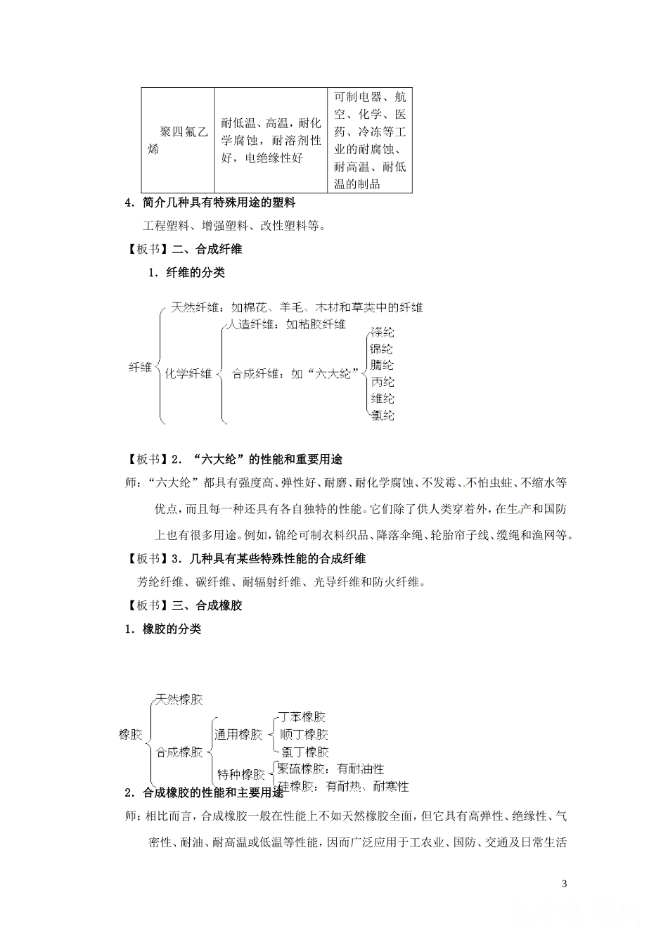 安徽省滁州二中高中化学《第五章 进入合成有机高分子化合物的时代 第二节 应用广泛的高分子材料》教案 新人教版选修5_第3页
