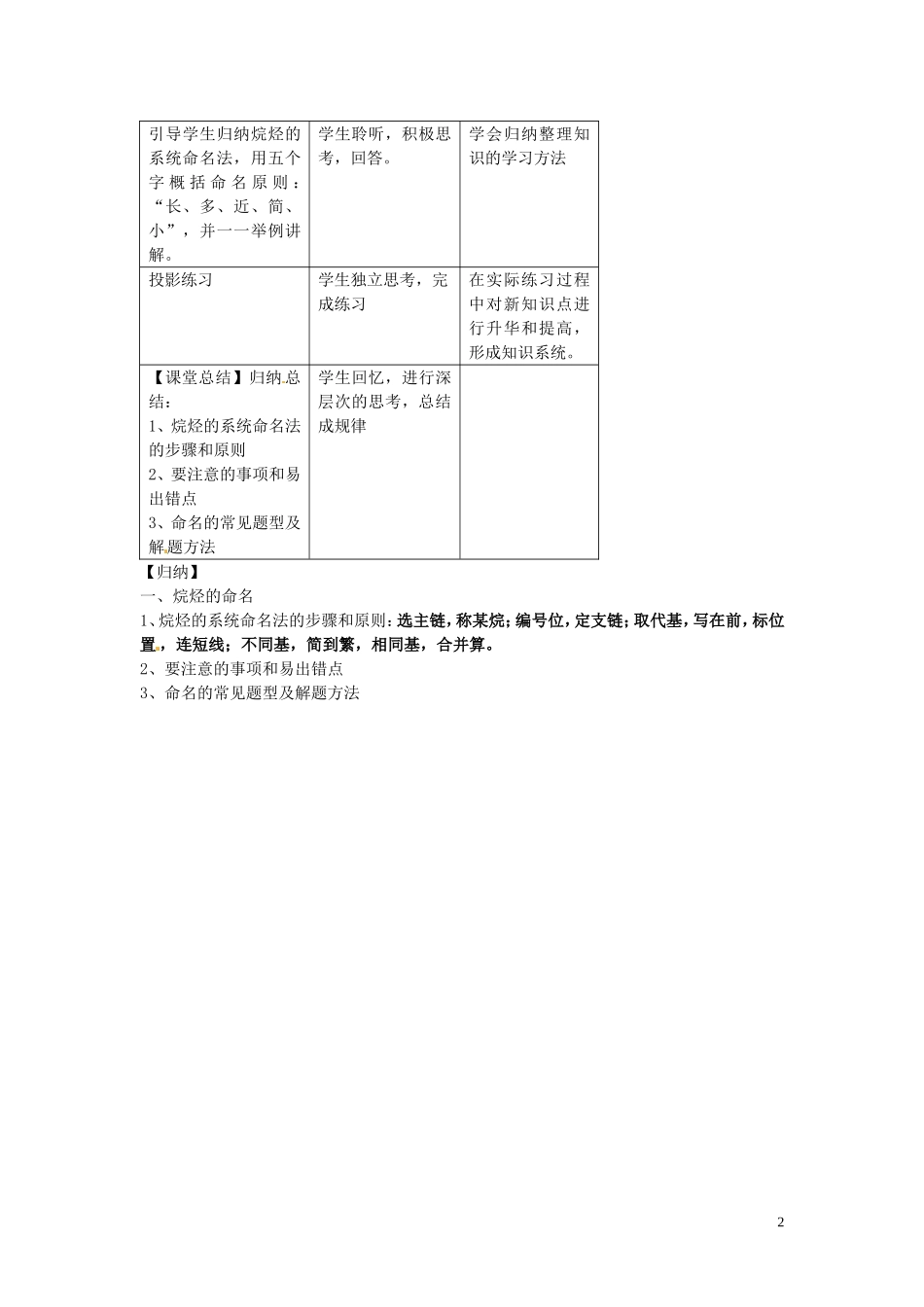 安徽省滁州二中高中化学《第一章 认识有机化合物 第三节 有机化合物的命名（第一课时）》教案 新人教版选修5_第2页