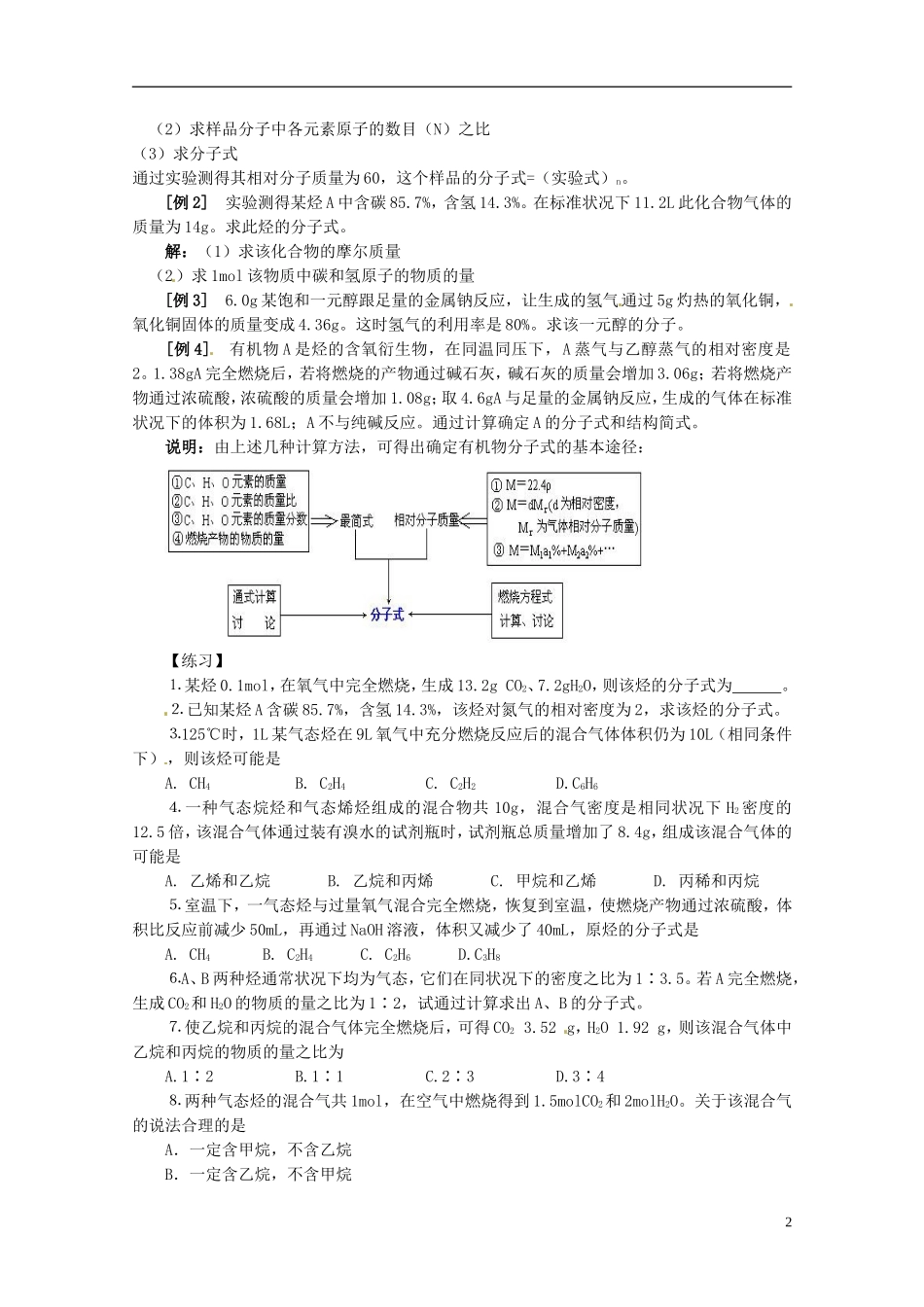 安徽省滁州二中高中化学《有机物分子式的确定》教案 新人教版选修5_第2页