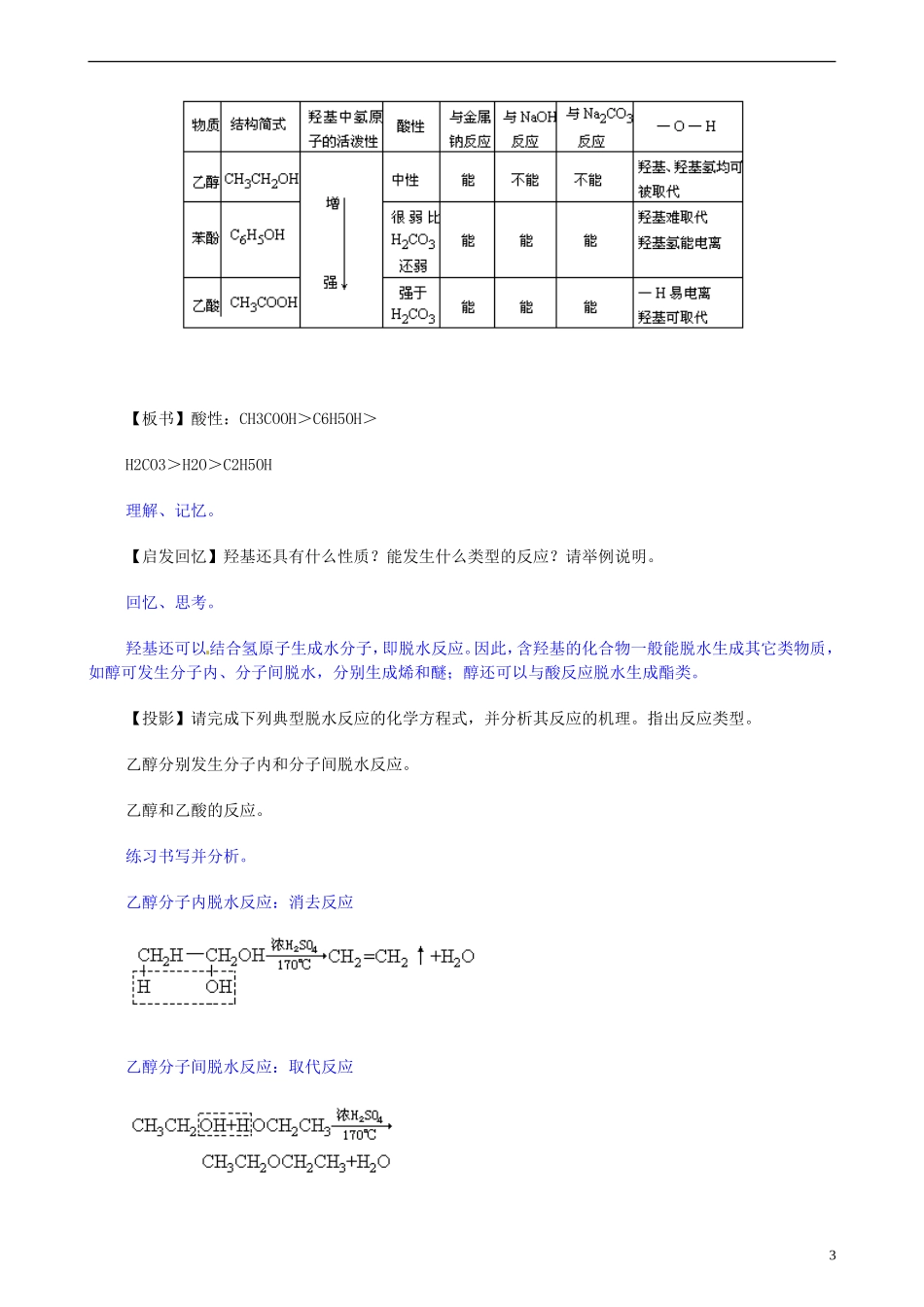 安徽省怀远县包集中学高考化学第二轮复习 羟基官能团的性质与有机物的脱水反应教案_第3页