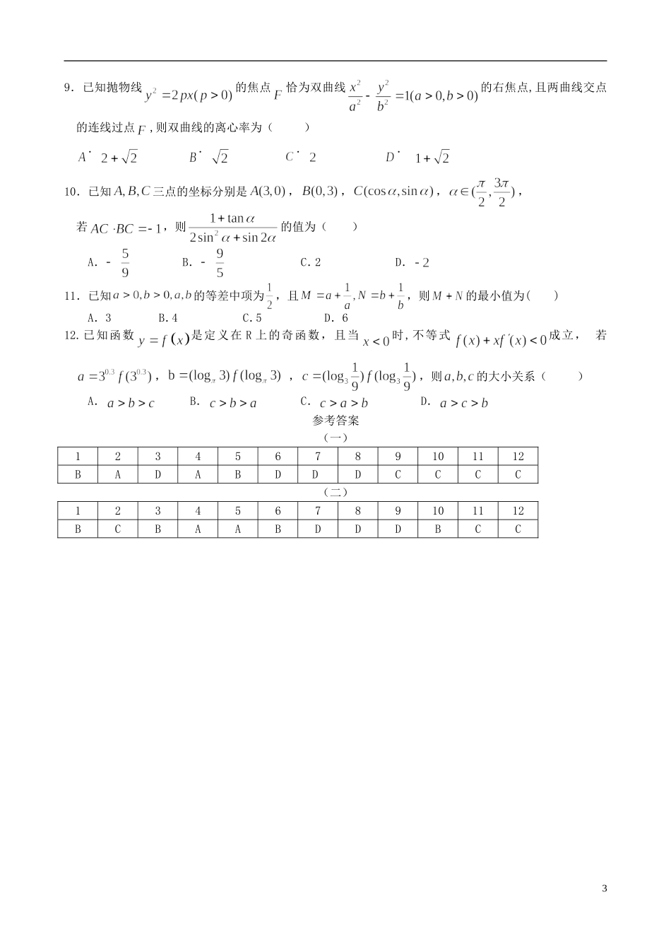 高三数学6月份百题精练（1）-人教版高三全册数学试题_第3页
