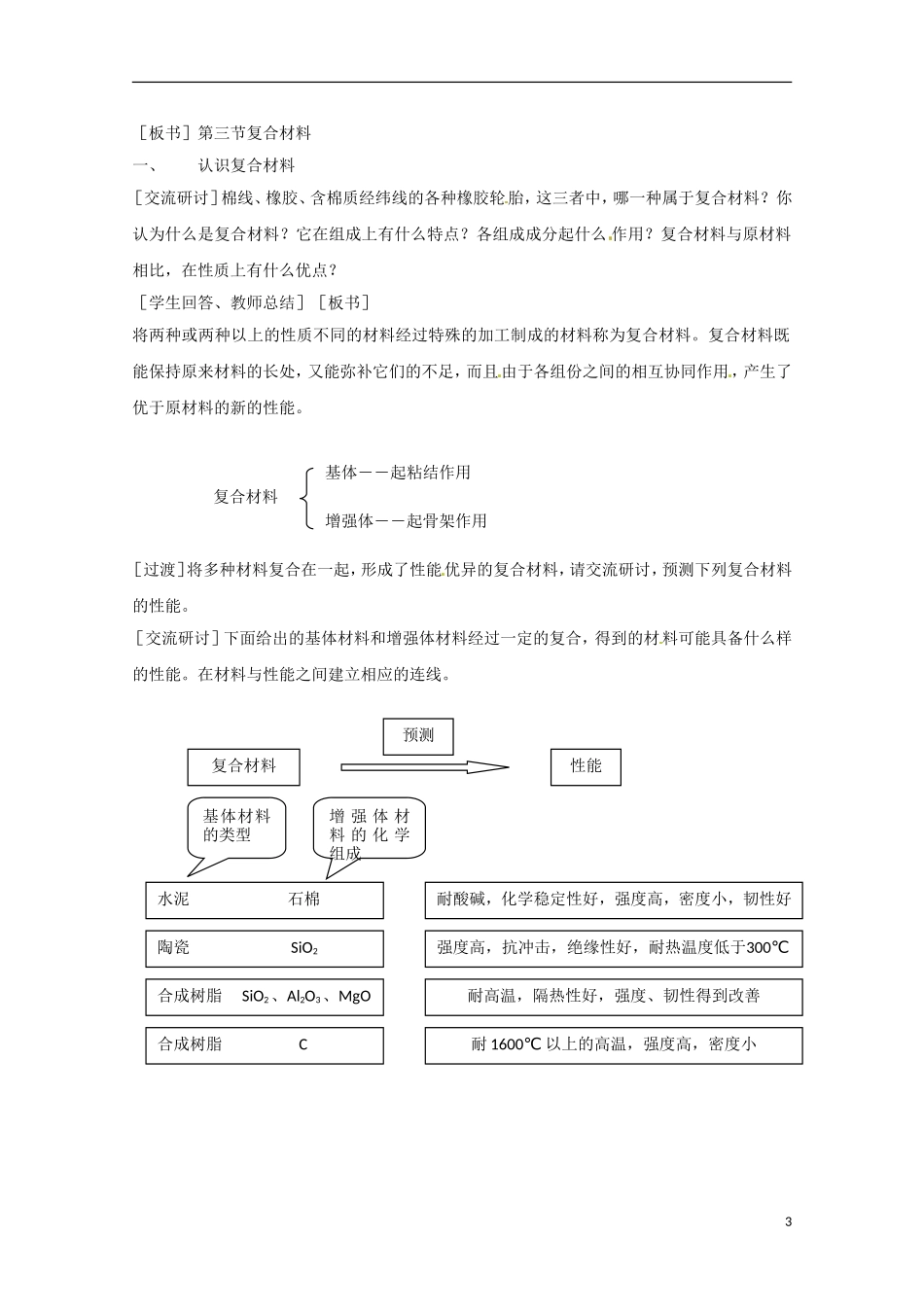 安徽省怀远县包集中学高中化学 第四章第三节 复合材料（2课时）教案_第3页