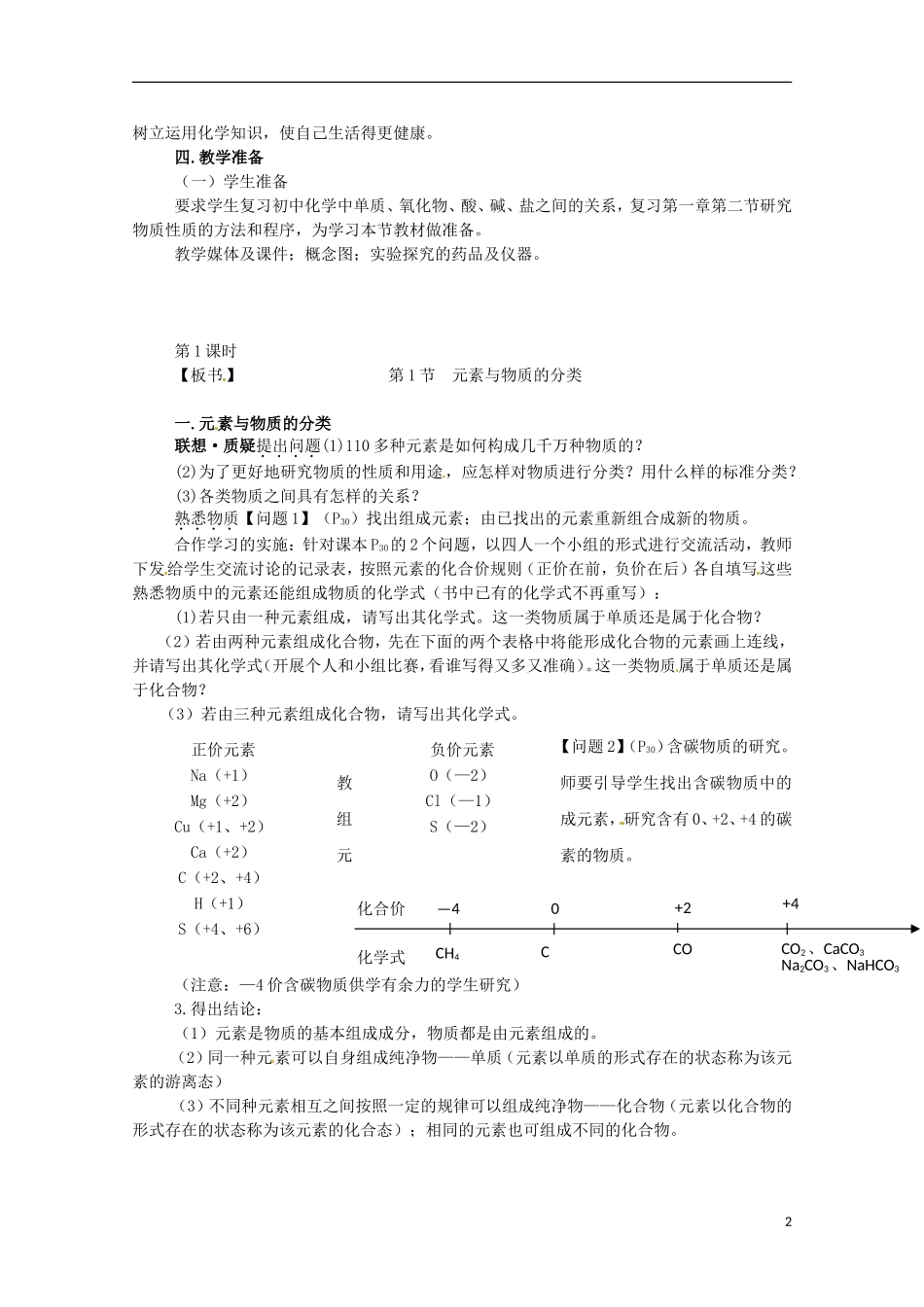 安徽省怀远县包集中学高中化学 第二章第一节 元素与物质的分类（3课时）教案_第2页