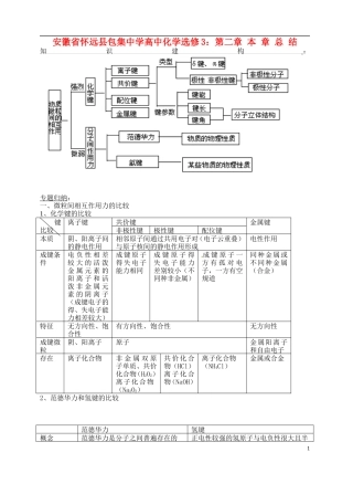安徽省怀远县包集中学高中化学 第二章 本章总结教案 鲁科版选修3