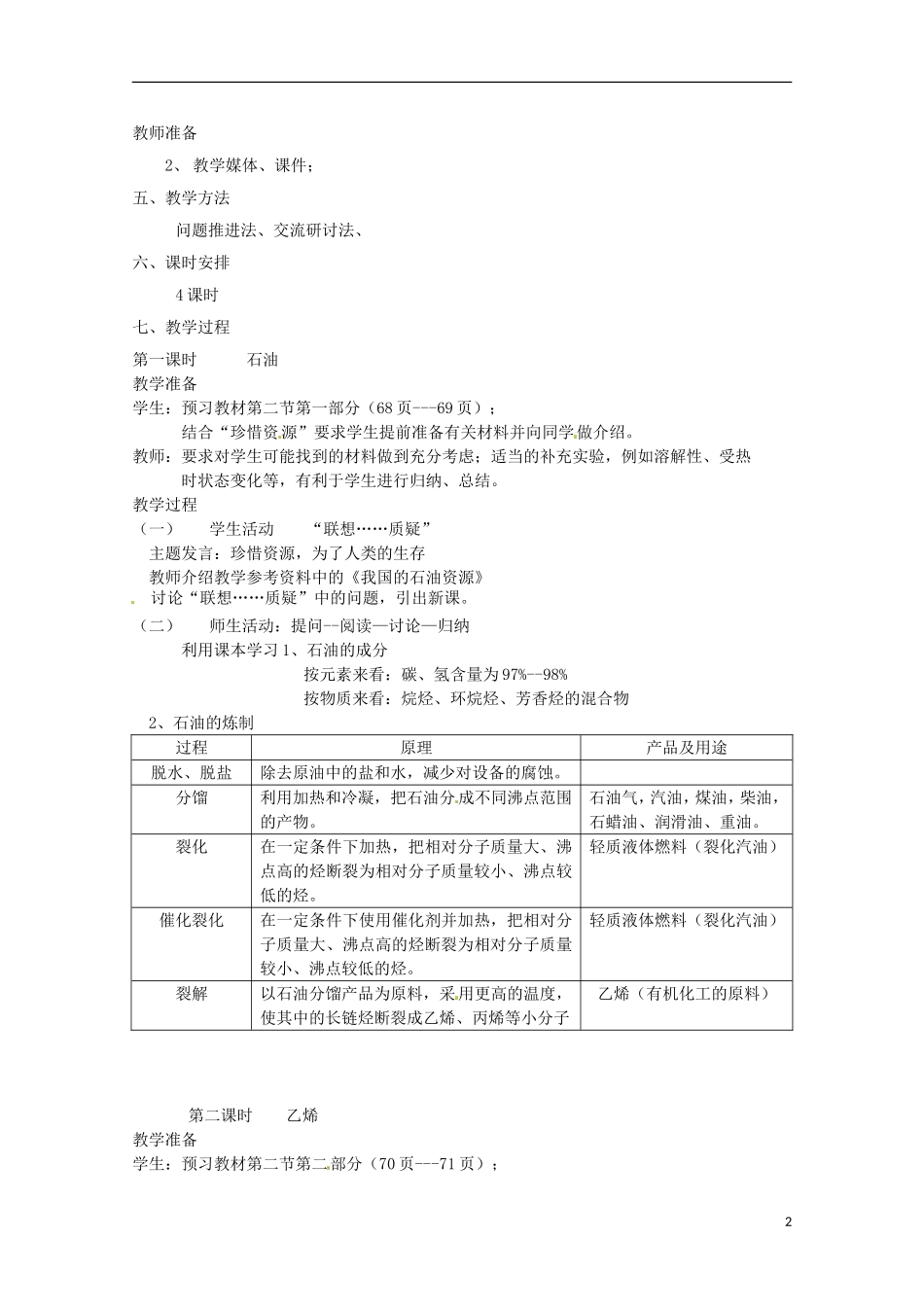 安徽省怀远县包集中学高中化学 第三章第二节 石油和煤 重要的烃（4课时）教案_第2页