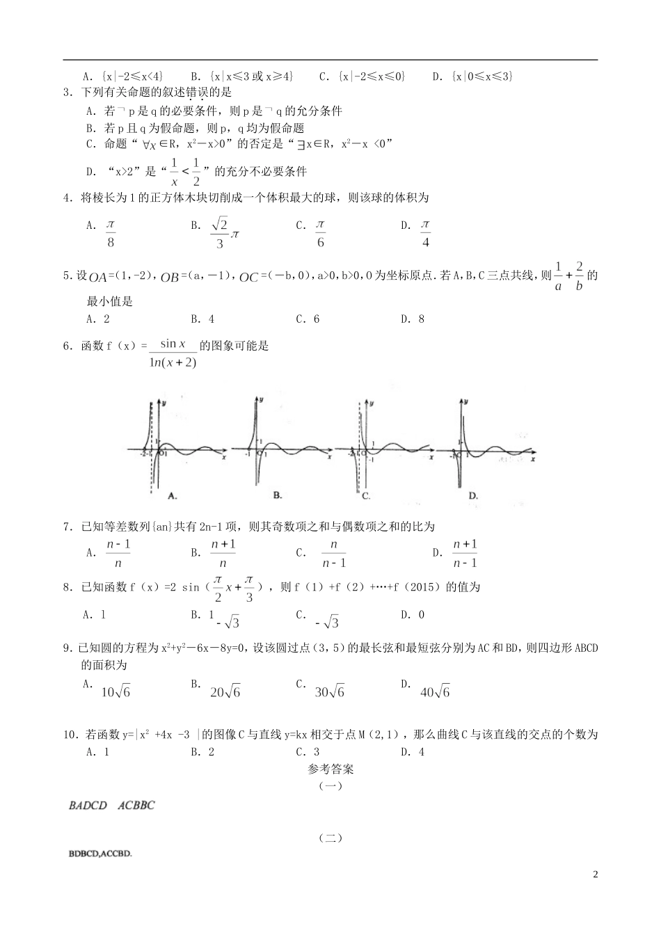 高三数学3月份百题精练（1）-人教版高三全册数学试题_第2页