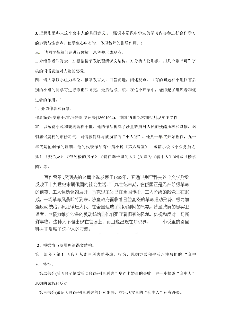 安徽省合肥市第九中学高中语文 第一单元 装在套子里的人教案 新人教版必修5_第2页