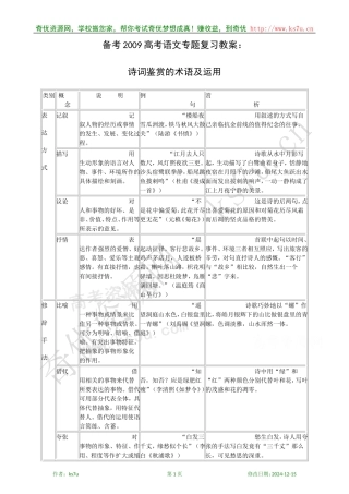 备考2009高考语文专题复习教案：诗词鉴赏的术语及运用