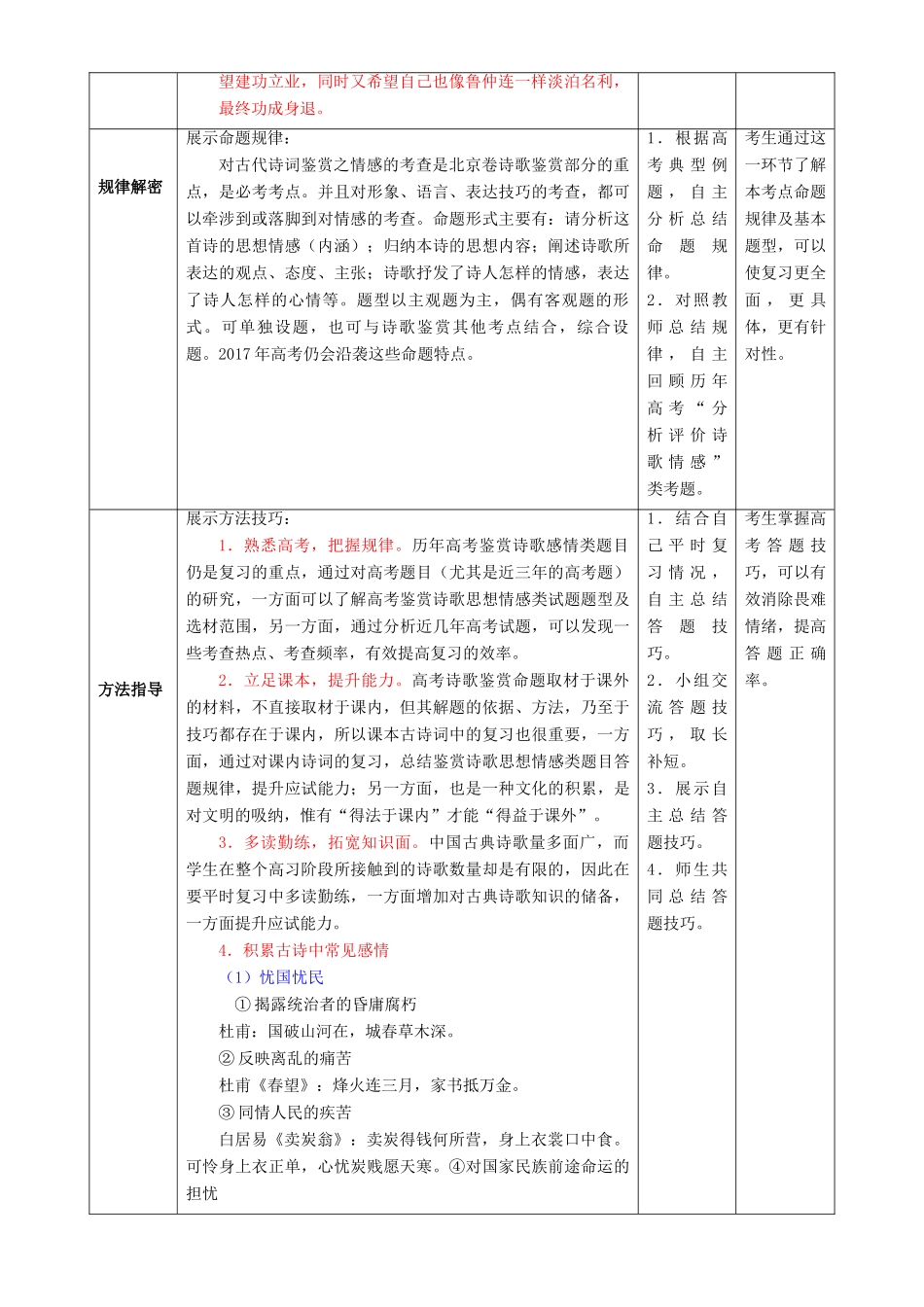 北京市高考语文一轮复习 第38课时 诗歌的情感教学设计-人教版高三全册语文教案_第3页