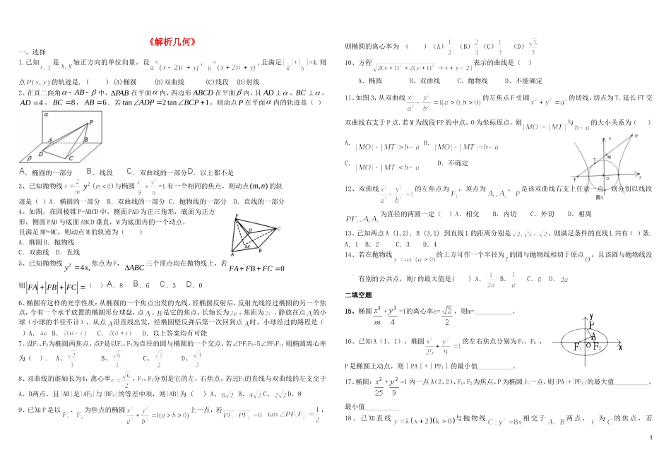 高三数学 解析几何拔高训练（含解析）-人教版高三全册数学试题_第1页