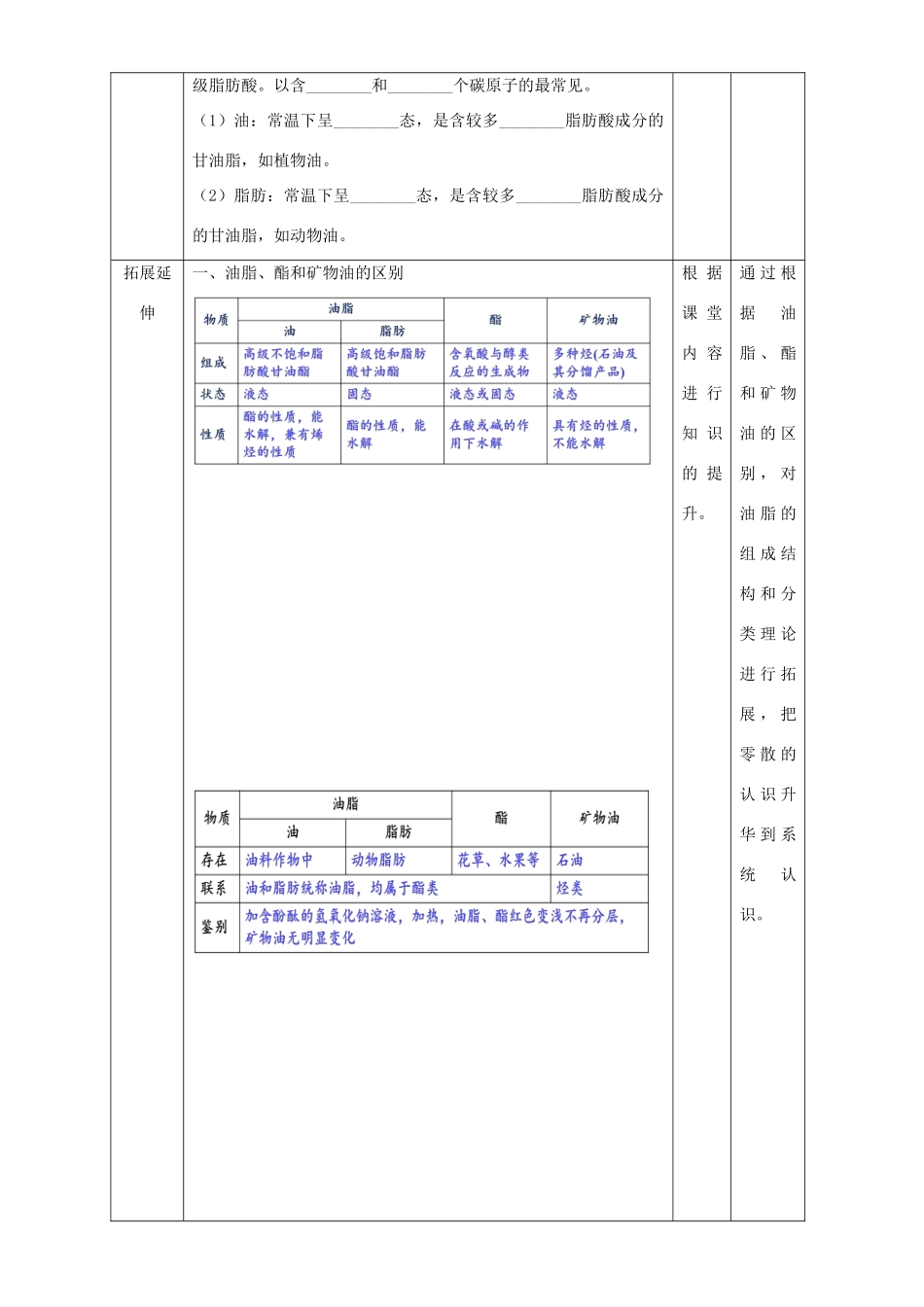 北京市高二化学 4.1.1 油脂的组成和结构教学设计-人教版高二全册化学教案_第3页