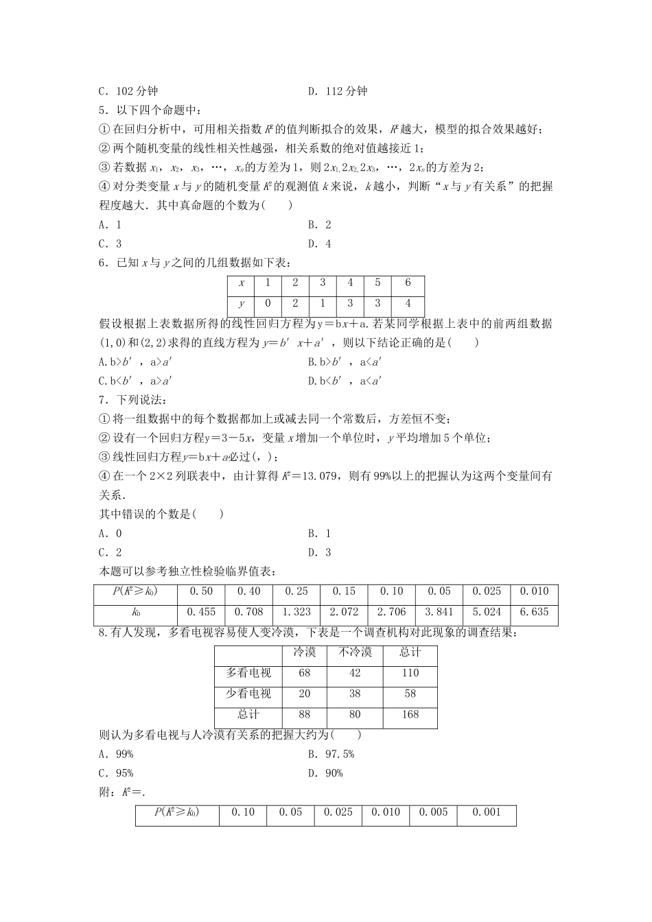 高三数学 第73练 变量间的相关关系及统计案例练习-人教版高三全册数学试题_第2页