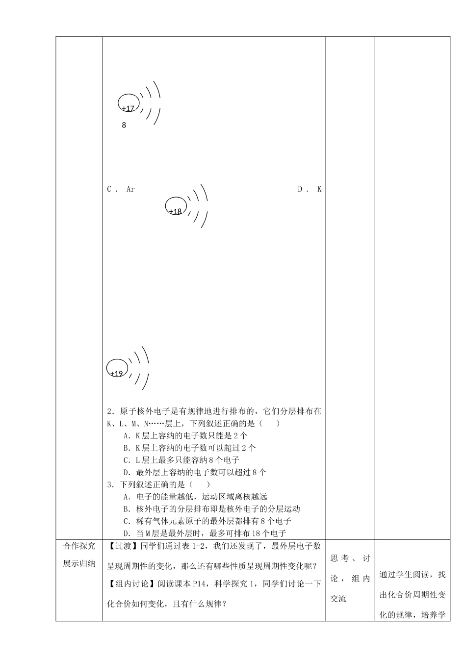 北京市高一化学 1.2.1 元素周期律教学设计-人教版高一全册化学教案_第3页