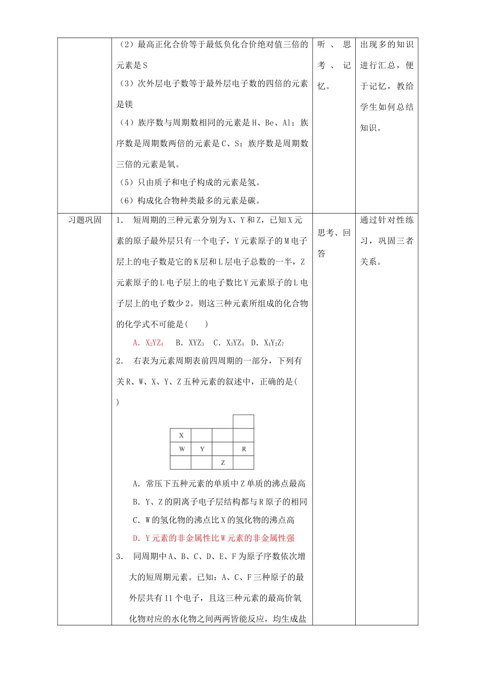 北京市高一化学 1.2.3 专题“位一构一性”综合应用教学设计-人教版高一全册化学教案_第3页