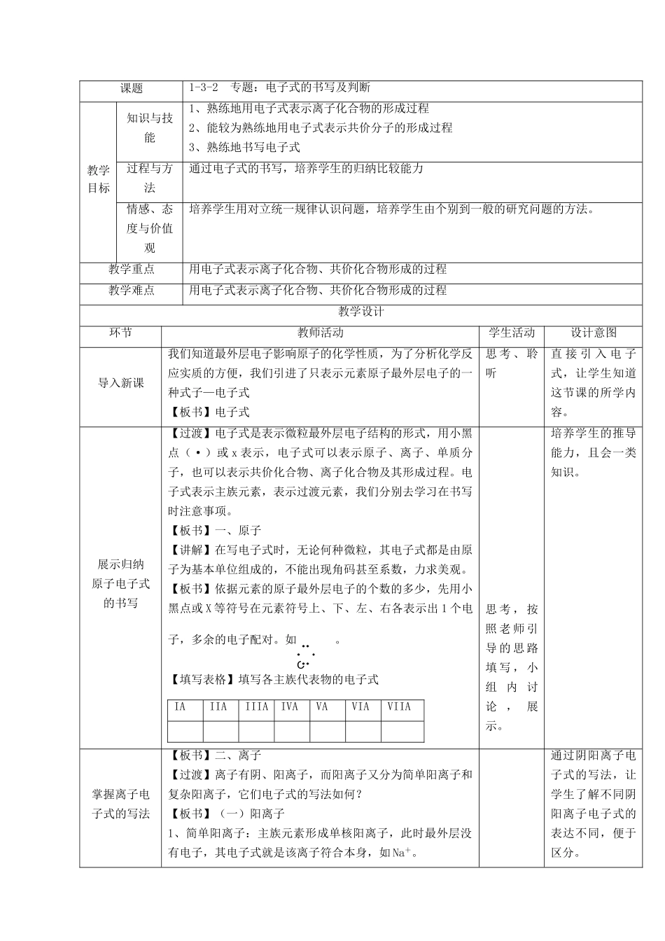 北京市高一化学 1.3.2 专题 电子式的书写及判断教学设计-人教版高一全册化学教案_第2页