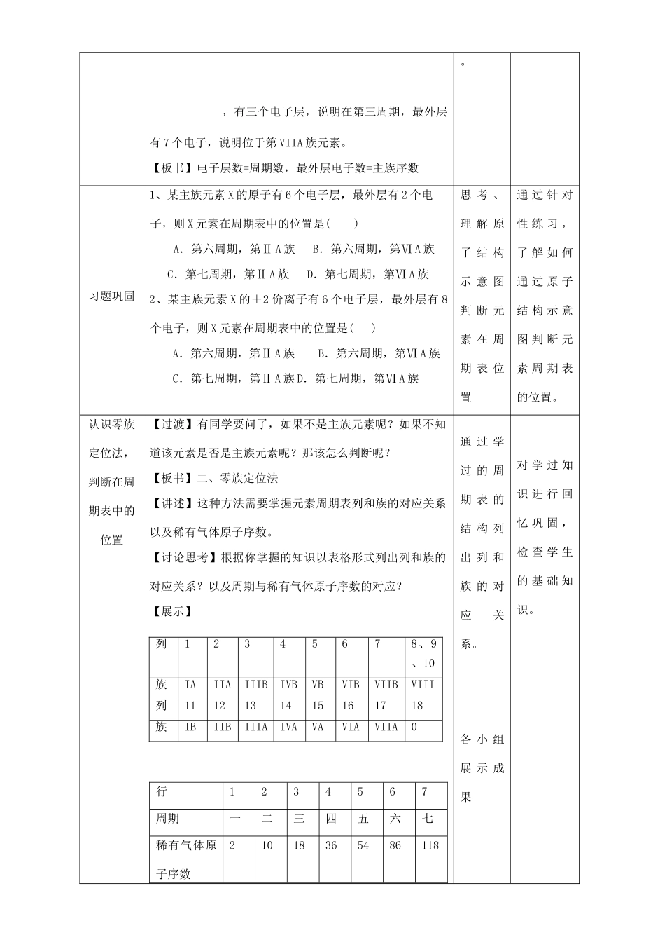 北京市高一化学 1.1.4 专题 元素周期表位置推断教学设计-人教版高一全册化学教案_第2页