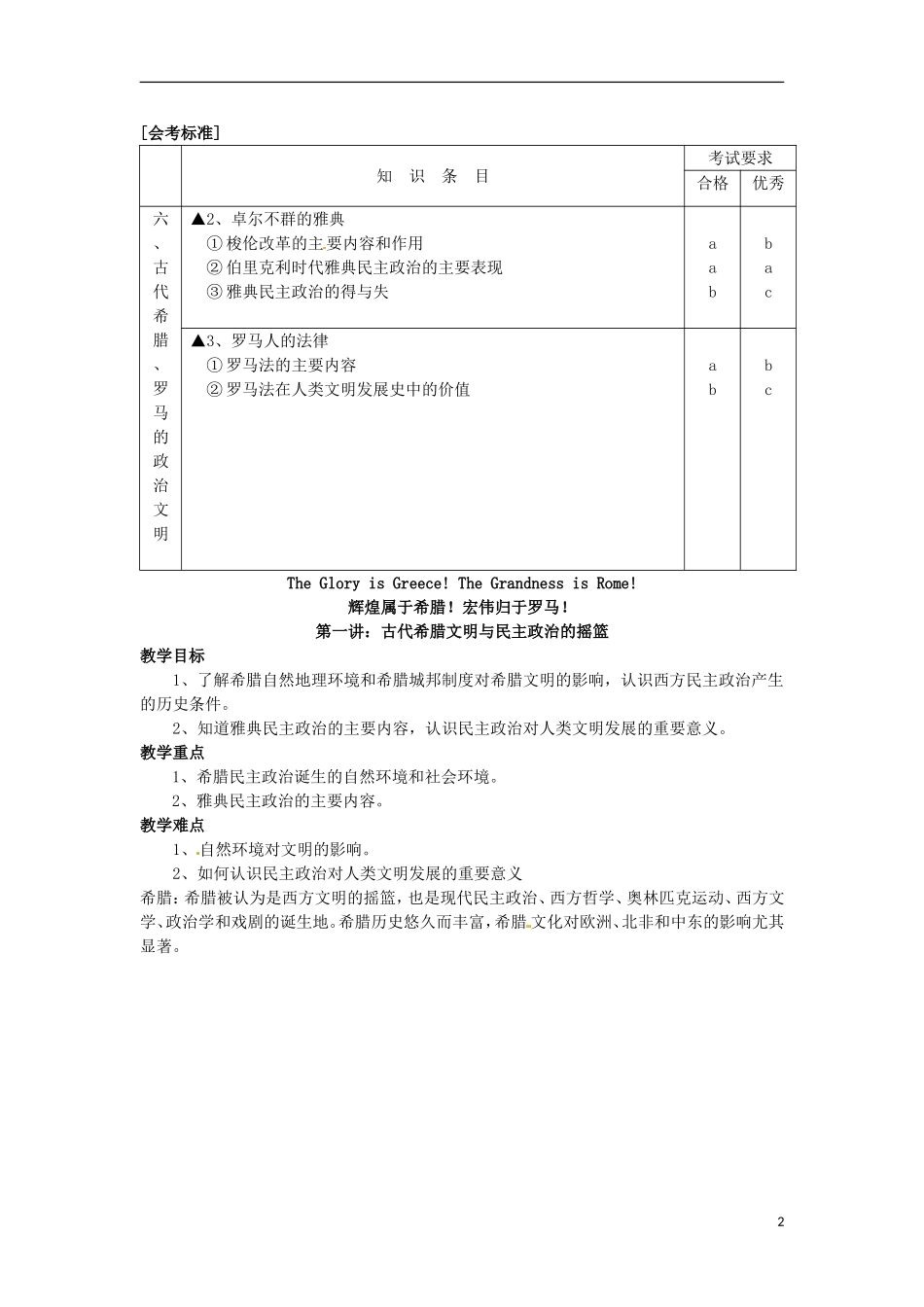 北京市第二十四中学高中历史 专题六《古代希腊、罗马的政治文明》教案 人民版必修1_第2页