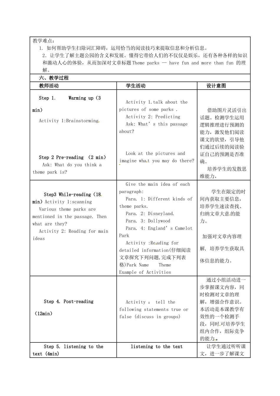 北京市大兴区黄村第五中学高中英语 Unit 5 Theme parks教案 新人教版必修4_第2页