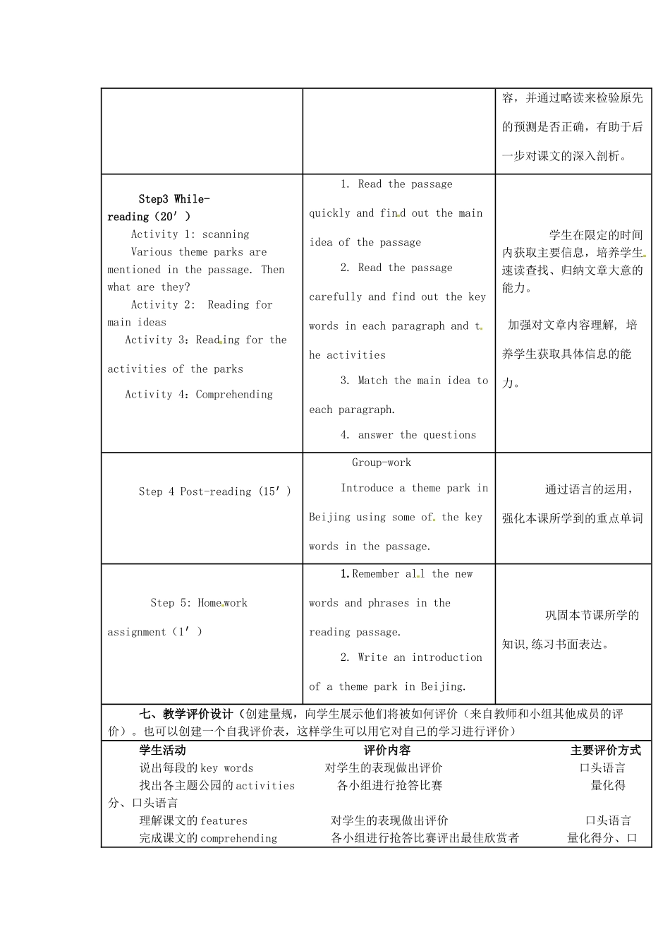 北京市大兴区黄村第五中学高中英语 Unit5 Reading  Theme parks fun and more than fun教案 新人教版必修4_第2页