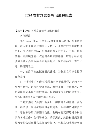 2024农村党支部书记述职报告