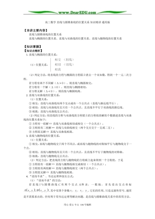 高三数学 直线与圆锥曲线的位置关系 知识精讲 通用版