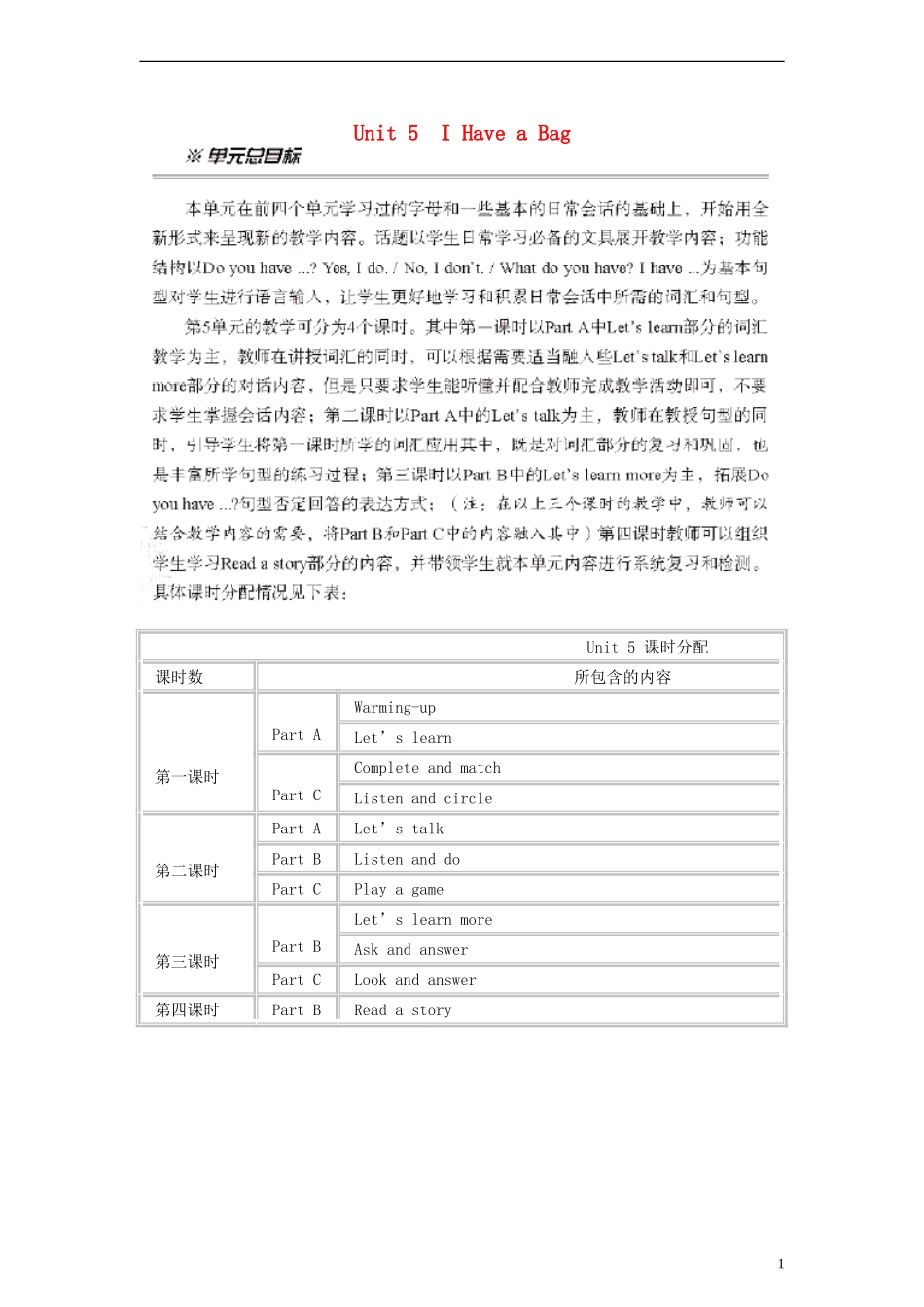 三年级英语上册 Unit5 I Have a Bag 第四课时教案 陕旅版_第1页