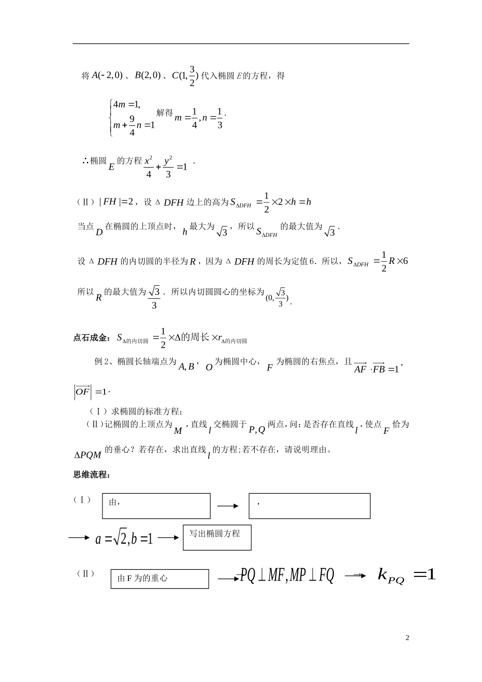 高三数学 圆锥曲线中的四心知识点分析 大纲人教版_第2页