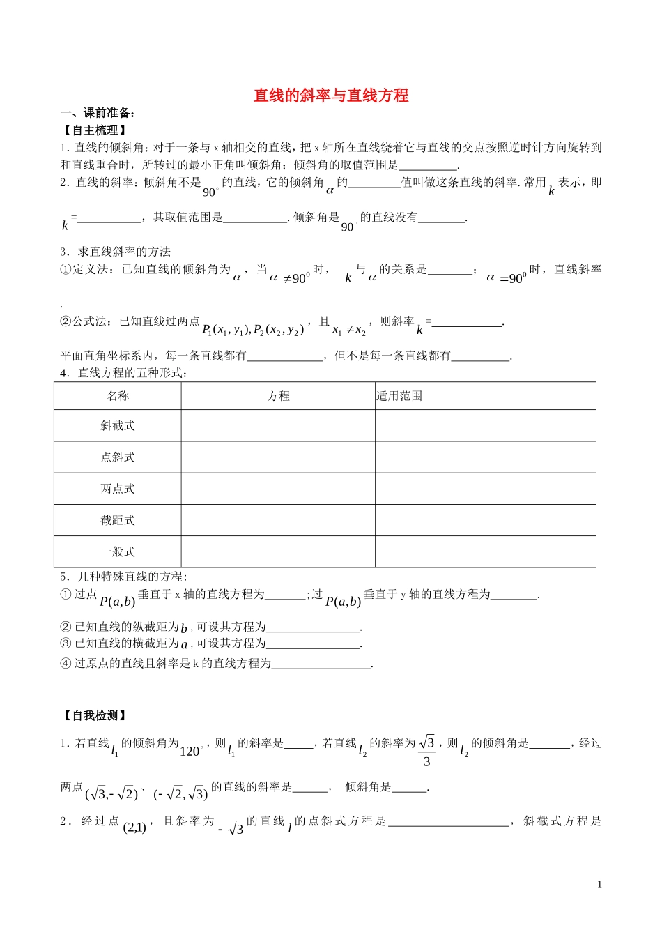 高三数学 名校尖子生培优大专题 直线方程试题 新人教A版-新人教A版高三全册数学试题_第1页