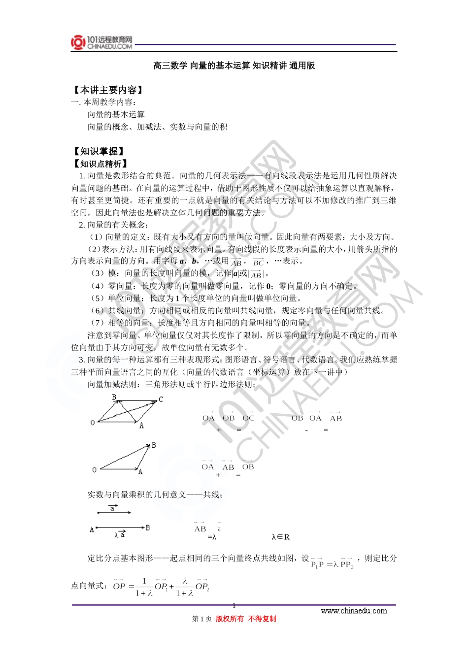 高三数学 向量的基本运算 知识精讲 通用版_第1页