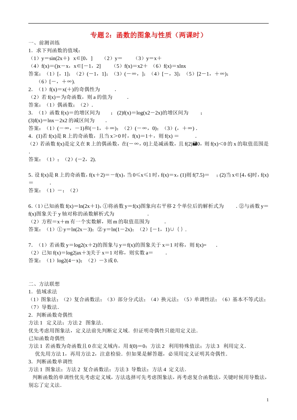高三数学 专题2 函数的图象与性质练习-人教版高三全册数学试题_第1页