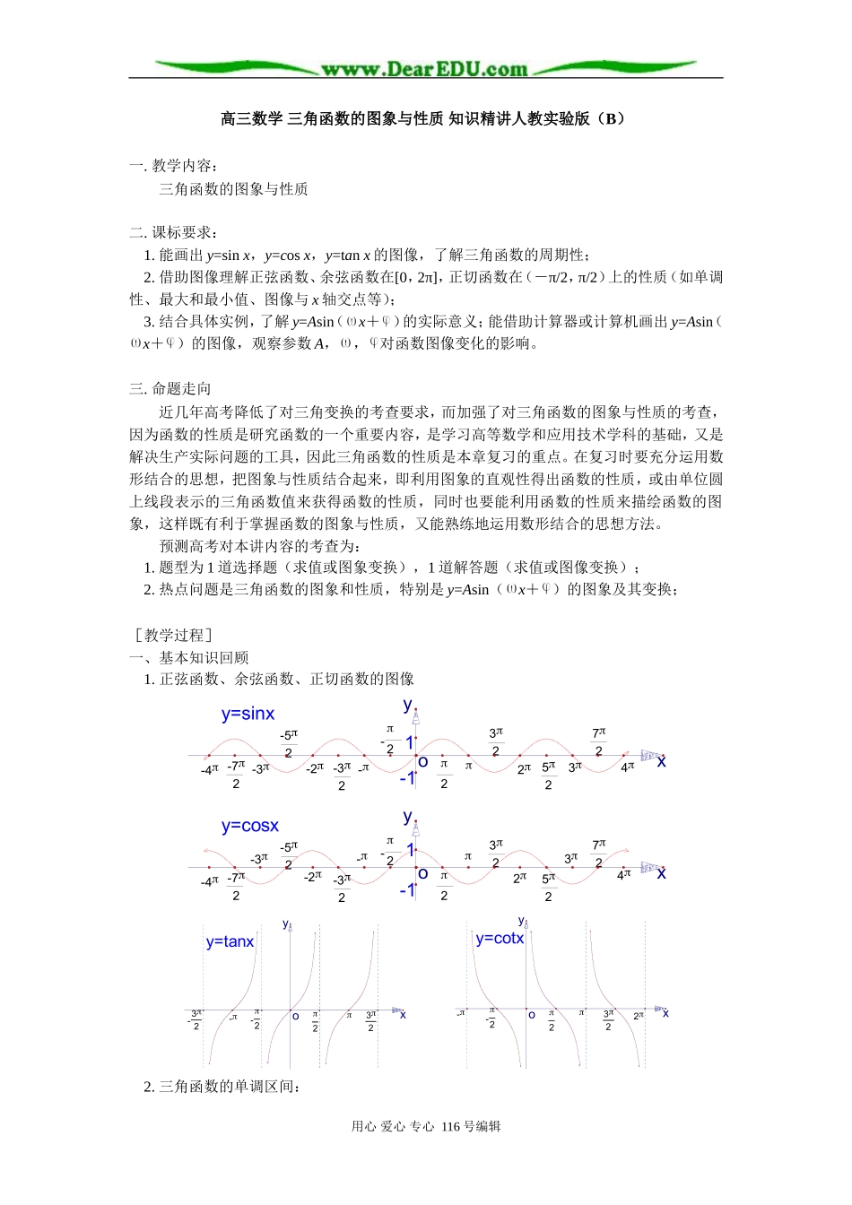高三数学 三角函数的图象与性质 知识精讲人教实验版（B）_第1页