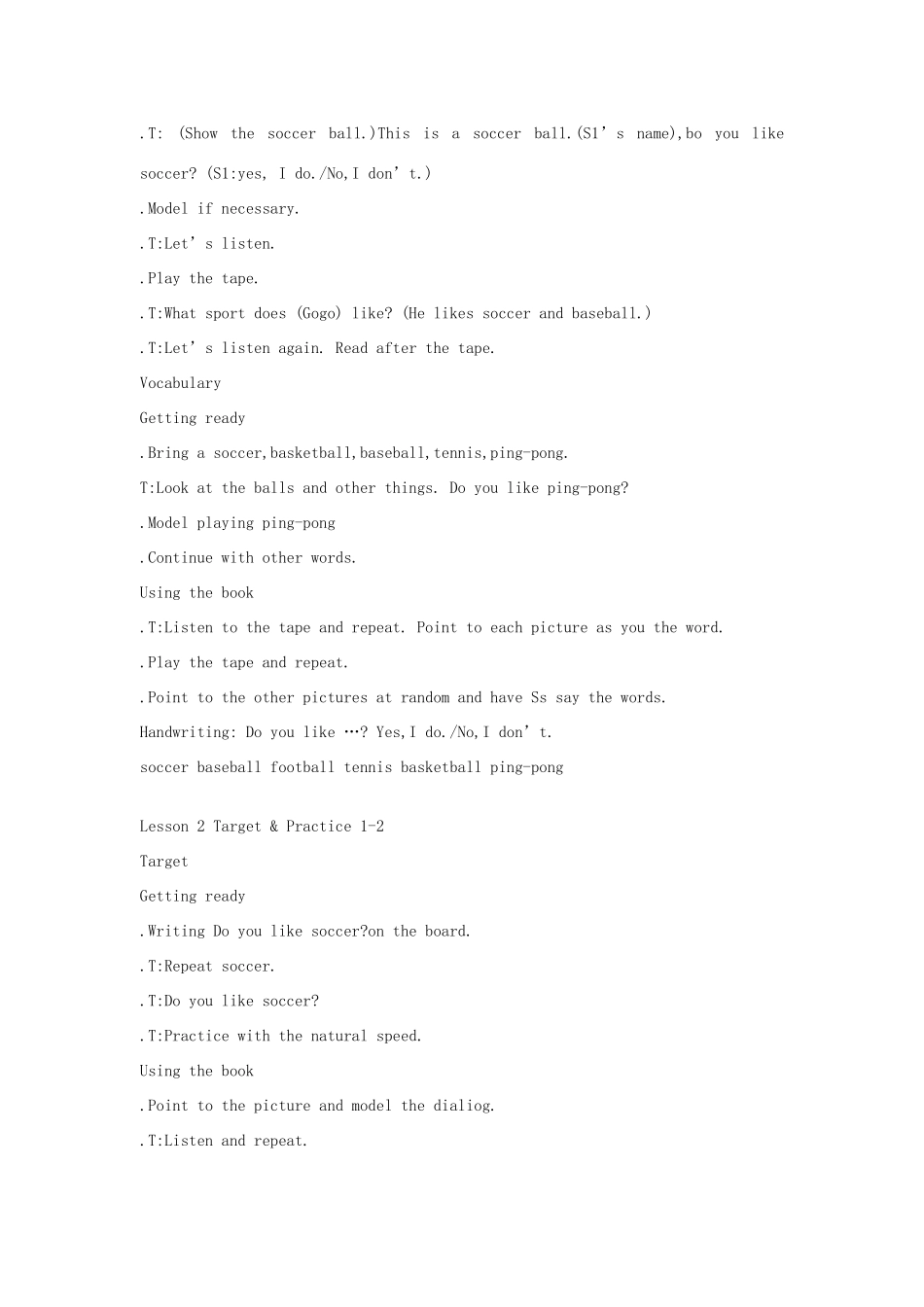 三年级英语上册 Unit 8 Sport教案 广东版（先锋开心）-广东版小学三年级上册英语教案_第2页