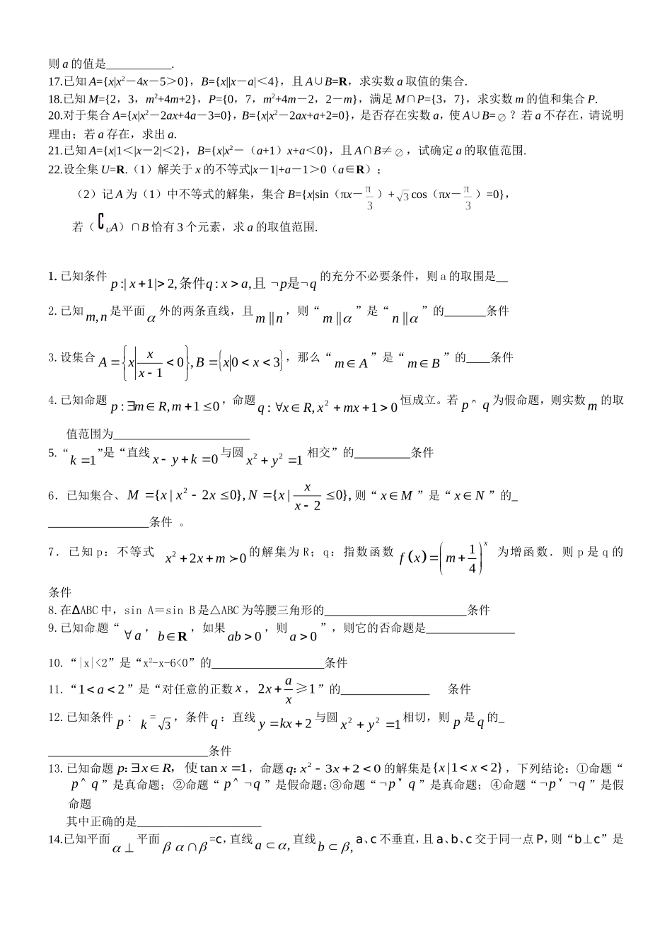 高一数学 集合与简易逻辑练习卷苏教版_第2页