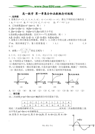 高一数学 第一章集合和函数概念训练题