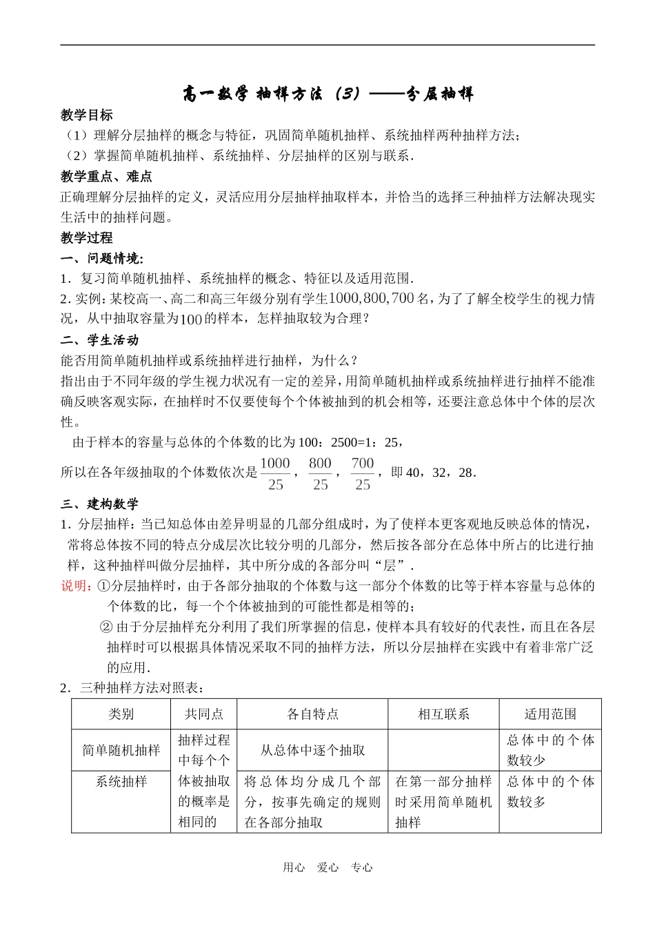 高一数学 抽样方法（3）——分层抽样_第1页