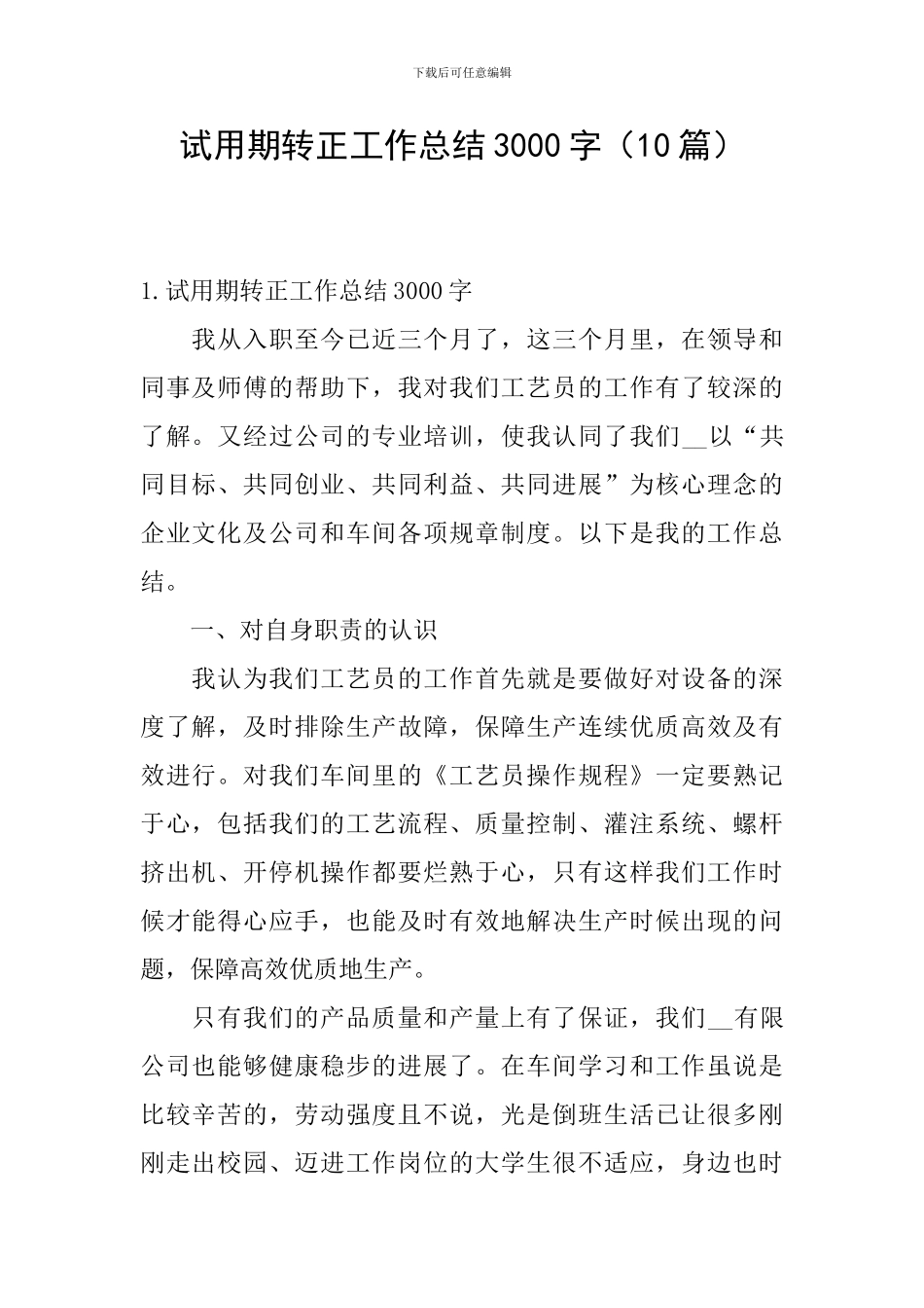 试用期转正工作总结3000字_第1页