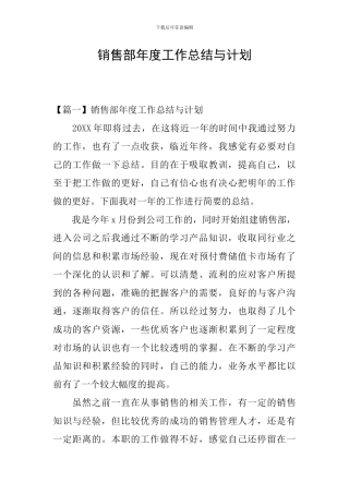 销售部年度工作总结与计划