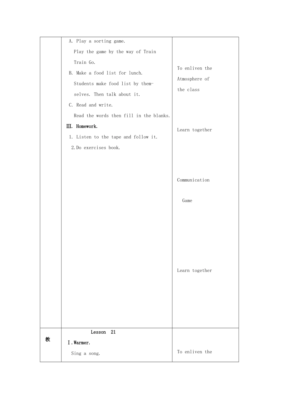 三年级英语上册 Unit 4 Revision（lesson19-24）教案 人教新起点-人教新起点小学三年级上册英语教案_第3页