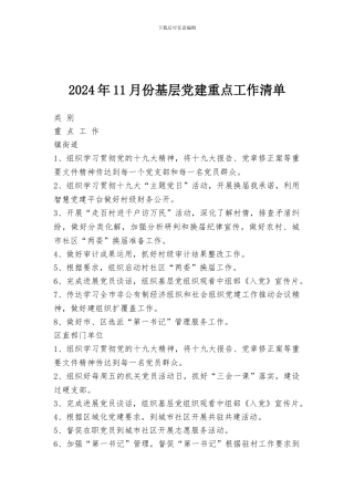 2024年11月份基层党建重点工作清单