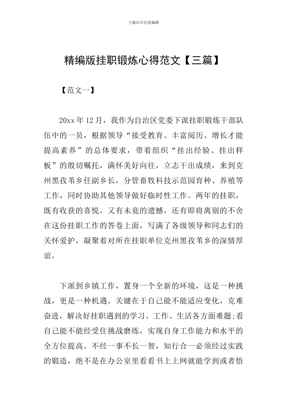 精编版挂职锻炼心得范文_第1页