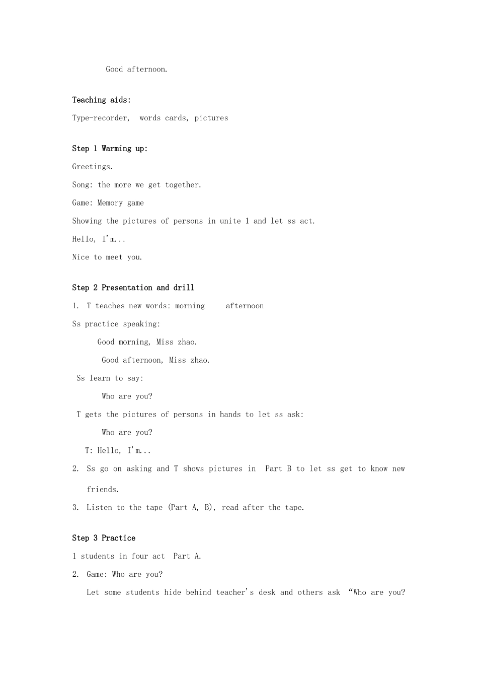 三年级英语上册 Unit 2 Who are you教案2 湘少版-湘少版小学三年级上册英语教案_第2页