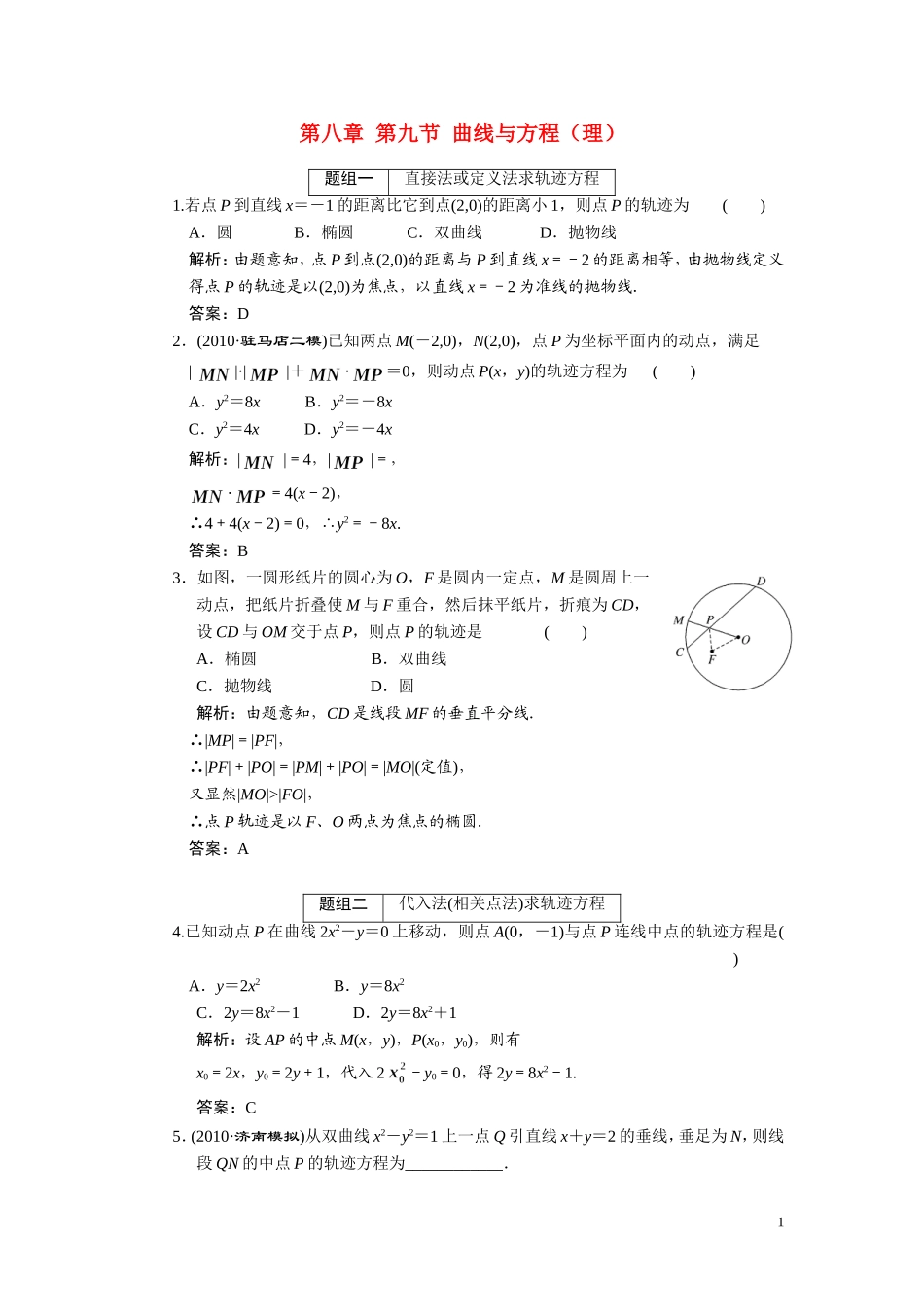 第八章  第九节  曲线与方程_第1页