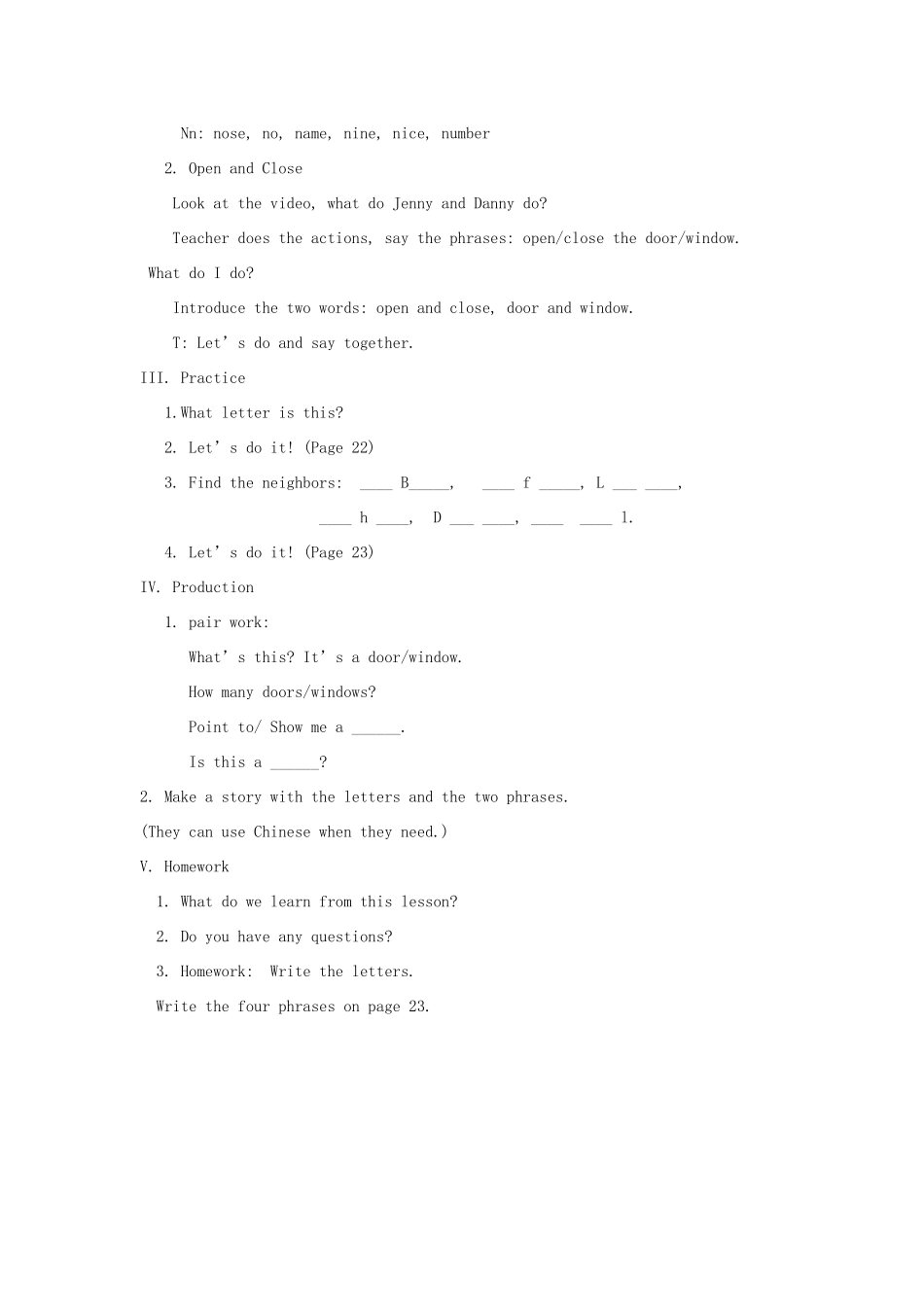 三年级英语上册 Unit 2 Friends and Colours Lesson 9 Open and Close教案 冀教版（三起）-冀教版小学三年级上册英语教案_第2页