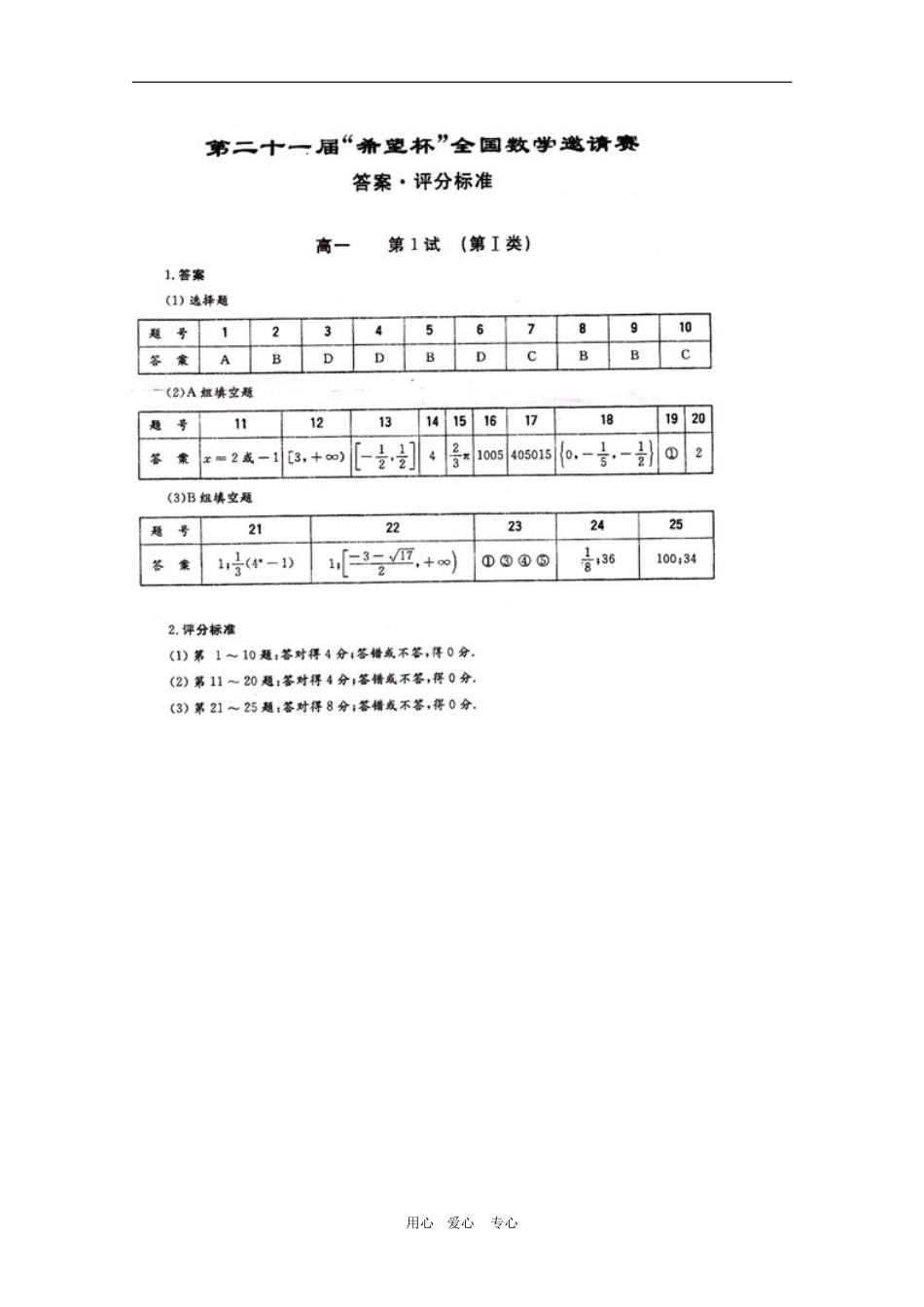 第二十一届“希望杯”全国高一数学邀请赛第1试（第I类）_第3页