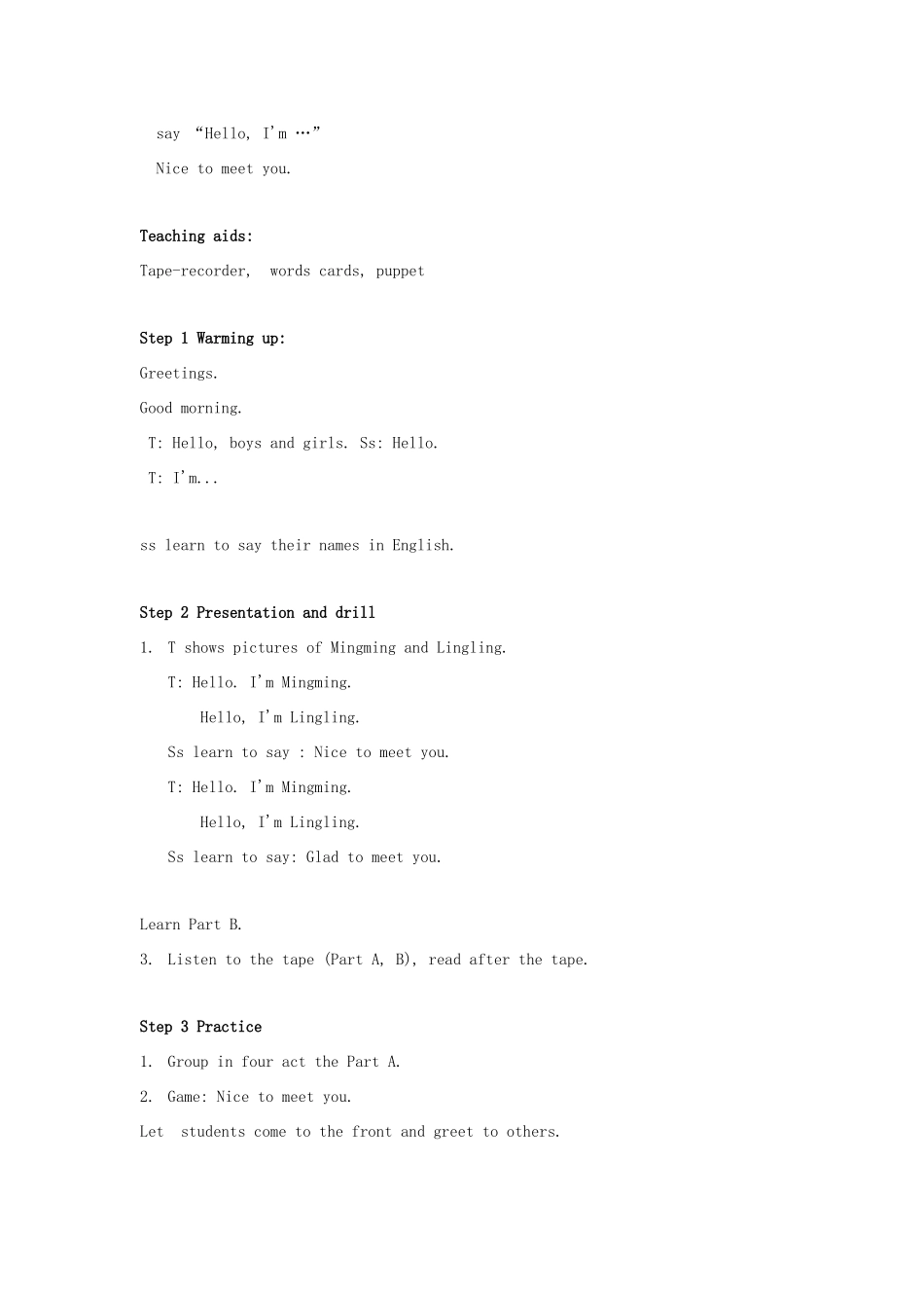 三年级英语上册 Unit 1 Hello教案 湘少版-湘少版小学三年级上册英语教案_第2页