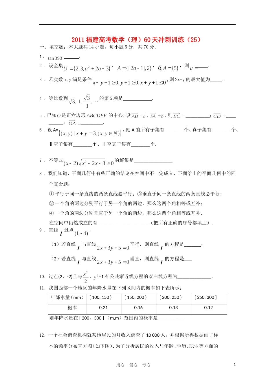 福建省高考数学60天冲刺训练（25）理_第1页